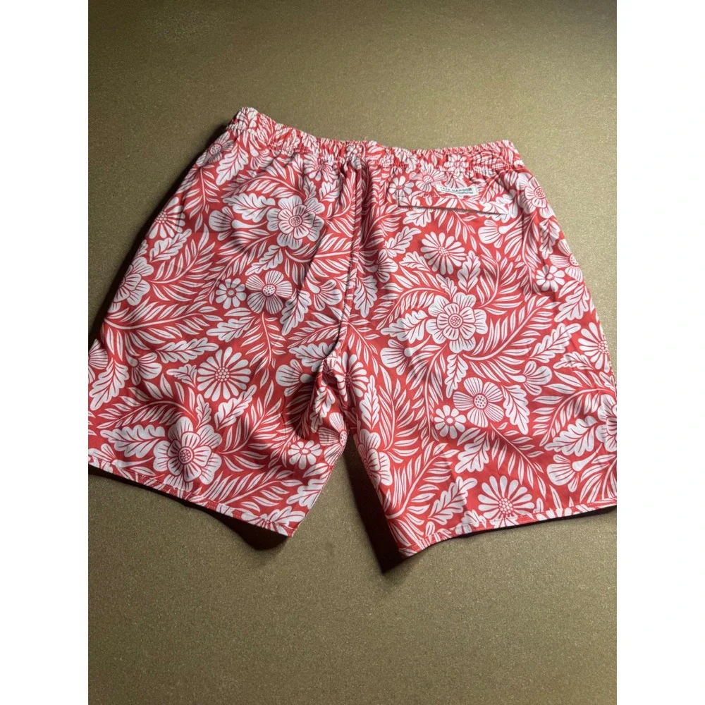 Fair Harbor Mens Swim Trunks Red White Floral Recycled Board Shorts Size L 8in